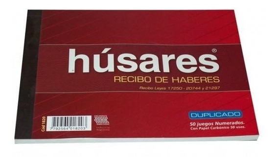 RECIBO HABERES HUSARES LEY 17250 QUIMICO DUPLICADO X50